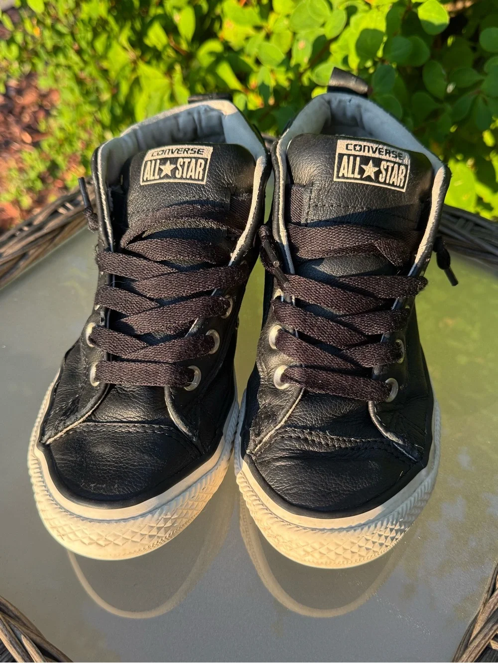 Converse Kids Black Leather All Star Mid-Top Sneakers - Slip In / No Tie - 4.5